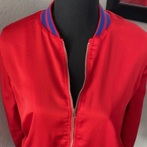 SUB_URBAN RIOT "Good Vibes" Red Silky Varsity Bomber Jacket Small - Picture 7 of 11